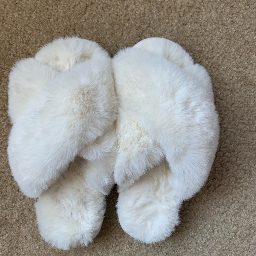 Fluffy white slippers